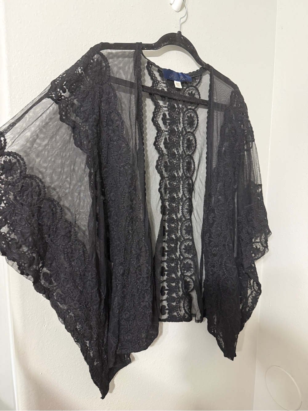 Francesca’s Blue Rain Black Whimsigoth Lace Sheer Kimono Top Batwing Sleeves M/L